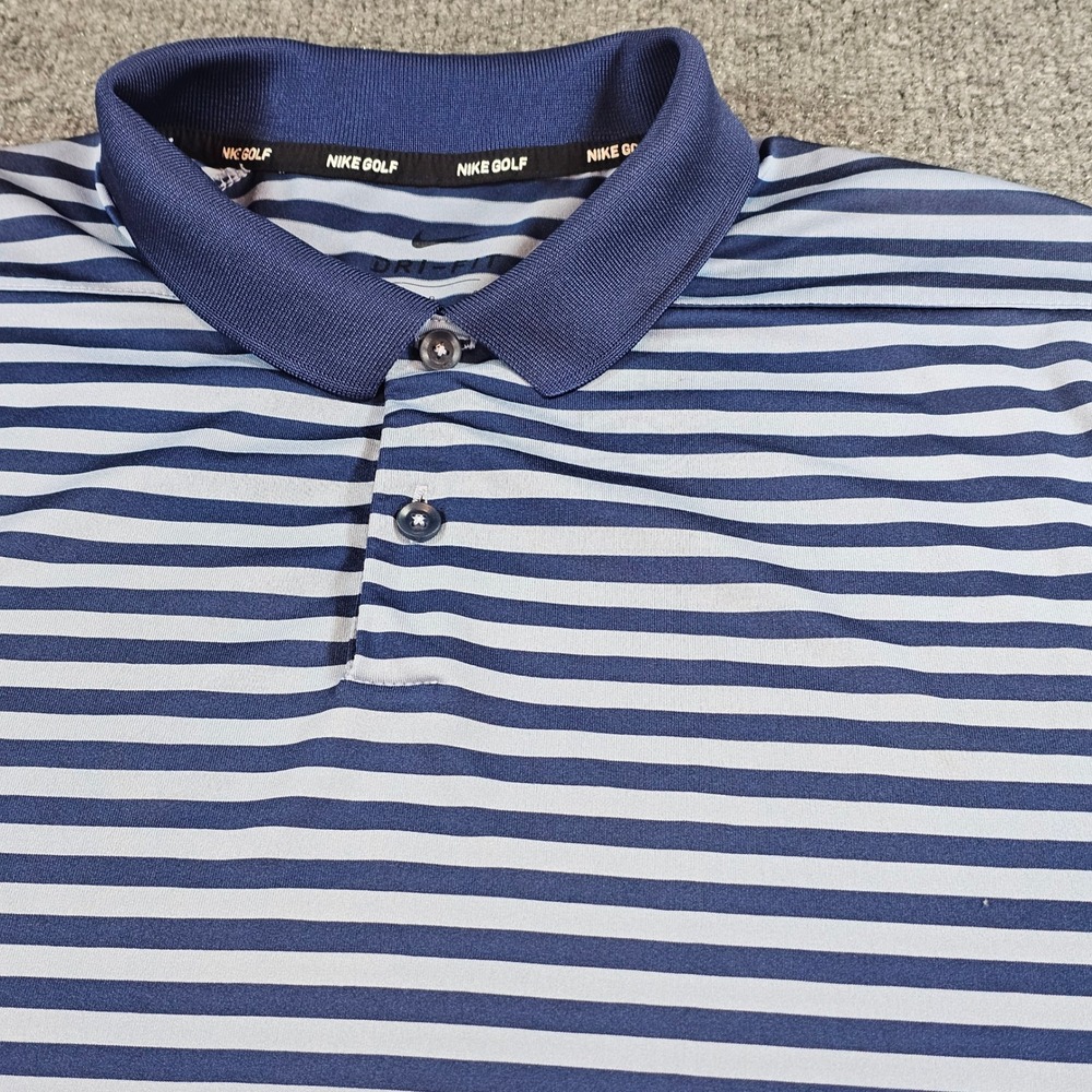 Nike Dri-FIT Mens Large Blue Striped Polo Short Sleeve Golf Activewear Casual